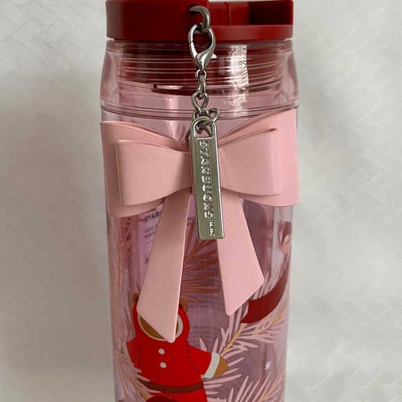 Starbucks 2025 Bearista BEAR Cold Cup Tumbler Holiday Christmas Bow Logo Charm - Picture 3 of 6